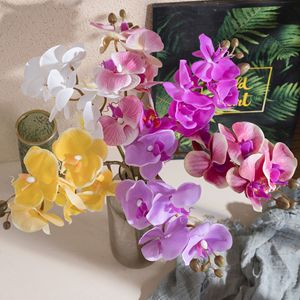 Orchidées artificielles CallaFloral Phalaenopsis en PVC souple, pour mariage et décoration intérieure, réutilisables, recyclables, jaune, violet foncé - Product Image 2