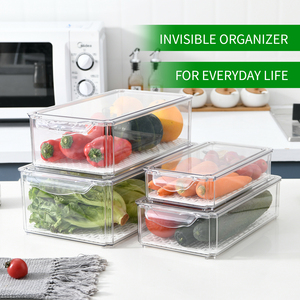 1144 Set of 8 Food Storage Bins Refrigerator Organizer Food Storage Rack Stackable Plastic with Handles for Pantry