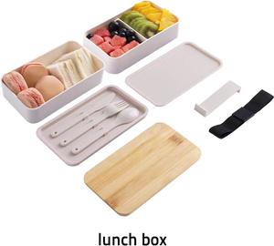 Stile giapponese Bento Box di bambù in legno di copertura paglia di grano pranzo scatola ufficio Bento Box con forchetta e cucchiaio Set portatile - Product Image 6