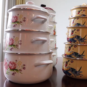 Vente flash : Casserole <span class=keywords><strong>en</strong></span> émail écologique antiadhésive, passe au lave-vaisselle, avec motif floral et couvercle <span class=keywords><strong>en</strong></span> émail - Product Image 4