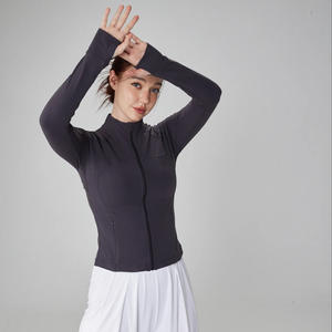 <b>Women's</b> Custom Long Sleeve Fitness Yoga <b>Jackets</b> With Zipper & Thumb Holes Pockets & Breathable OEM 3pcs MOQ - Product Image 5