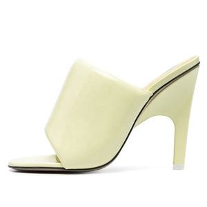 Tomaia gonfia da donna Slip on sandali abito a spillo muli tacco alto sottile lucido Patent Party Open Square toe Slides - Product Image 4