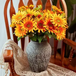 High Quality Premium Silk Flower Sunflower Home Table Living Room Decorative Floras Artificial Flower Bridal Bouquet