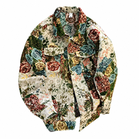 Veste en jacquard floral vintage pour homme, coupe ample, boutonnée, style décontracté, avec poches