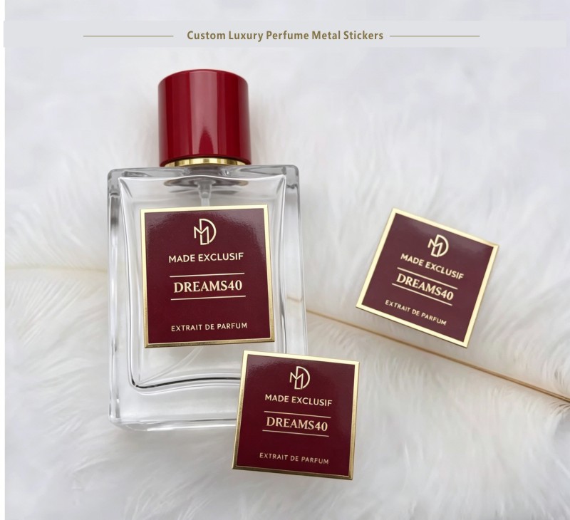 Custom Luxury 3D Metal Perfume Labels | UV Printed Embossed Metal Stickers For Fragrance Bottle Packaging