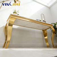 Table console moderne en métal doré de style nordique avec plateau en marbre pour salon, entrée et couloir - Meuble multifonctionnel et durable