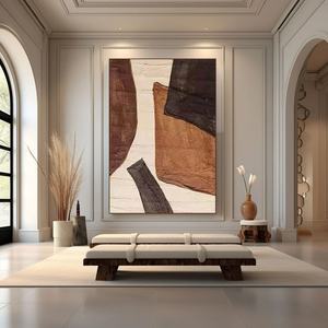 Grande peinture sur toile encadrée abstraite, aux couleurs terreuses Meilade, style Wabi Sabi moderne, art sur toile fait main pour la maison et les galeries - Product Image 4