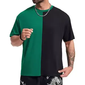 T Shirts Men Striped Shirt Print Lightweight Color Block Formal Oversized 100% Cotton Knitted 180gsm Black with Green Two Color