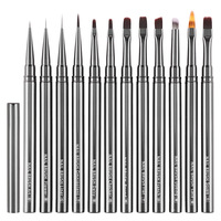 Pinceau à liner pour nail art en gel, manche métallique professionnel, stylo de peinture à fines rayures, ensemble de pinceaux à ongles pour manucure DIY