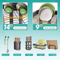 Égouttoir double pour évier de cuisine, type surélevé, en acier inoxydable, pour séchage de vaisselle, rangement multifonctionnel pour bols et assiettes