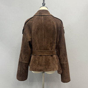 Veste Jancoco sur mesure à double boutonnage avec ceinture pour <span class=keywords><strong>femme</strong></span>, col large, épaulettes, en daim, pour l'automne et l'hiver - Product Image 3
