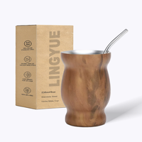 Tasse à maté personnalisée 4oz 8oz en acier inoxydable à double paroi, isolée sous vide, motif grain de bois, avec paille bombilla, cadeau