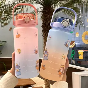 BPA ฟรีฟิตเนสกลางแจ้ง64Oz สร้างแรงบันดาลใจขวดน้ำที่มีเครื่องหมายเวลา Leakproof ครึ่งแกลลอน2l ขวดน้ำ