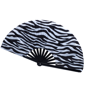 Grand éventail pliant en bambou de 13 pouces à imprimé zèbre pour festivals de musique <span class=keywords><strong>techno</strong></span> et spectacles de soirées EDM - Product Image 5