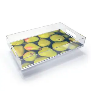 Custom Wholesale Clear Acrylic serving Tray With Insert With Handles acrylic tray with insert
