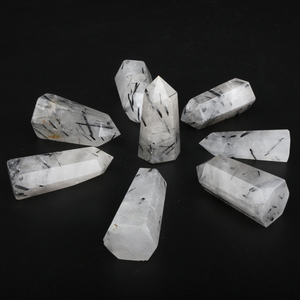 Vente en gros de cristaux de tourmaline naturelle, tourmaline noire, quartz rutile poli, style Feng Shui à des fins décoratives - Product Image 1