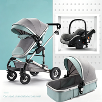 Poussette convertible 3 en 1 réversible avec berceau, cadre triangulaire, suspension à double ressort, pliage en un clic pour nouveau-nés et tout-petits