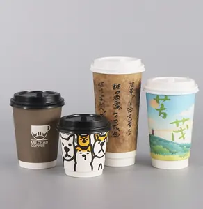 Tùy chỉnh đa đặc điểm kỹ thuật đôi tường nóng uống cốc giấy cà phê dùng một lần ly giấy có nắp đậy