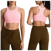 YNSEA Soutien-gorge de sport dos nageur pour femme, maintien élevé, sans couture, côtelé, débardeur court long, rembourré, pour la gym et le fitness