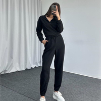 Ensemble survêtement personnalisé de jogging pour femmes, sweat-shirt à capuche uni 2 pièces en polaire épaisse automne hiver pantalon de survêtement de jogging costume/