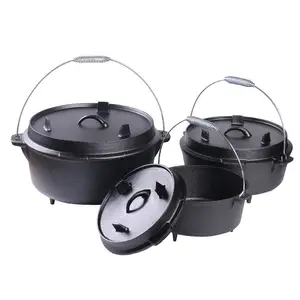 Olla de hierro fundido personalizada para cocinar al aire libre, Casting, Camping, wok, olla de Horno Holandés, venta al por mayor de fábrica