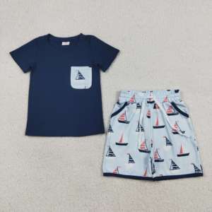 เสื้อผ้าเด็กผู้ชายลายเรือใบ RTS Hunting ผ้าฝ้าย 95% สแปนเด็กซ์ 5% ขายส่ง ชุดฤดูร้อน เสื้อ+กางเกงขาสั้น 2 ชิ้น - Product Image 2