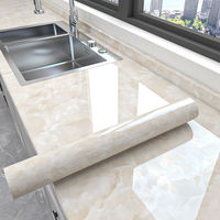 Papier Peint Marbre Brillant Laminé à Froid Multicolore, Rouleau Adhésif Étanche pour Table, Salle de Bain et Cuisine