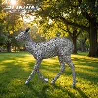 RUNJIN RJ-107 Sculpture florale ajourée personnalisée grandeur nature en forme de cerf, forgée à la main, finition miroir 8K, art moderne en acier inoxydable