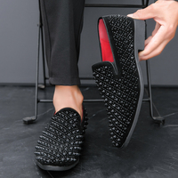 Chaussures habillées noires confortables pour hommes, style mocassins à rivets, design classique à bout pointu, à enfiler – Meilleures ventes