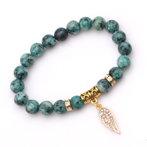 <span class=keywords><strong>Bracciale</strong></span> da uomo con perline in pietra rossa blu naturale con ciondolo ad ala d'angelo in rame con zirconi da donna - Product Image 5
