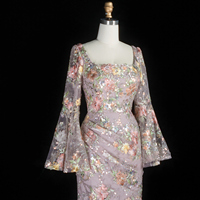 Gaun Malam Sharonsaid SS465 Rose Pink Lavish Square Neck Mermaid dengan Lengan Mengembang, Payet Bunga, dan Tulle, Gaun Formal