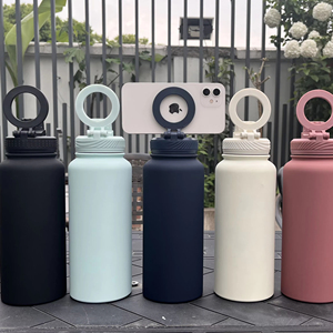 Borraccia per telefono cellulare con supporto magnetico per esterno grande capacità 1l bottiglia sportiva in acciaio inossidabile isolata a bocca larga - Product Image 1