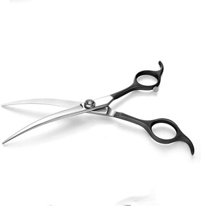 Tijeras Curvas Profesionales para Mascotas de 6.5 Pulgadas, Acero Inoxidable 440C, Mango Negro, Tijeras de Peluquería Canina, Cuchilla en Forma de Media Luna, Corte Estrecho - Product Image 1