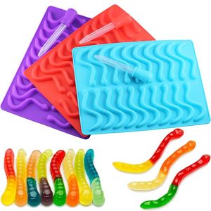 Bandeja de tubo de hielo de silicona en forma de gusano de serpiente de 20 cavidades con cuentagotas para DIY Chocolate dulces suaves gelatina molde de goma-herramientas para pasteles - Product Image 1