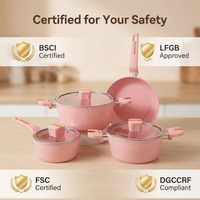 Ensemble de casseroles de cuisine Pink Kitchen 7 pièces Queen Time, antiadhésif, compatible induction, avec poêle à frire, casserole et couvercles