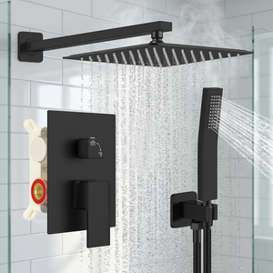 Ensemble de combinaison de système de <span class=keywords><strong>douche</strong></span> de pluie de robinet mitigeur mural de <span class=keywords><strong>douche</strong></span> de salle de <span class=keywords><strong>bain</strong></span> noire avec douchette - Product Image 1
