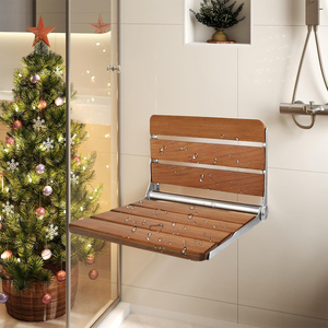 مقعد استحمام قابل للطي من خشب الساج مع إطار من الفولاذ المقاوم للصدأ 304، يتحمل وزن 330 رطل - Product Image 4