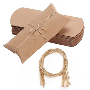 Kraft Pillow Boxes 6.3x3.4x1.3 in 25 <b>Pack</b> with Jute Twines <b>Paper</b> Gift Boxes for Candy Craft Wedding Party Favor Packaging - Product Image 3