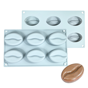 Molde de silicona de 6 cavidades de 8 cm para helados, granizados, postres, chocolate y repostería, con forma de grano de café, antiadherente y de grado alimenticio. - Product Image 1
