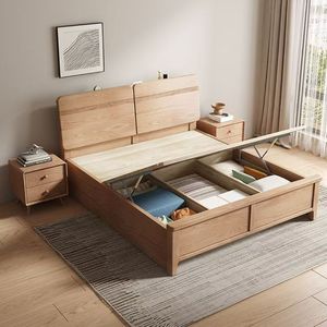 Lit nordique <span class=keywords><strong>2</strong></span>-3 places, mobilier de chambre, cadre de lit en frêne avec rangement, taille King Size, avec lampe, coffre hydraulique, ensemble de <span class=keywords><strong>lits</strong></span> en bois - Product Image 1