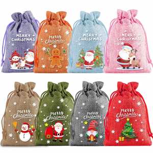 Sac de Noël 2025 en lin avec poche lumineuse et cordon de serrage, sac à bonbons pour enfants, sac en toile épaisse pour fête et cadeaux de vacances - Product Image 3