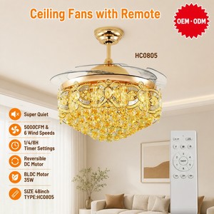 Luxury 48 Inch Crystal <b>Ceiling</b> <b>Fan</b> with LED Light Dimmable 3 Color Temperature Reversible DC Motor <b>Remote</b> - Product Image 3