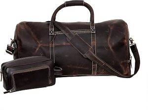 Full Grain <b>Leather</b> 24 Inch <b>Weekend</b> Duffel <b>Bag</b> with Travel Toiletry Case for <b>Men</b> and Women Large <b>Leather</b> Overnight Luggage Bulk - Product Image 3