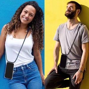 Couverture anti-chute de téléphone de lanière en nylon d'épaule de bandoulière avec la courroie pour l'<span class=keywords><strong>iPhone</strong></span> 16 15 14 13 12 <span class=keywords><strong>11</strong></span> <span class=keywords><strong>coque</strong></span> de téléphone de <span class=keywords><strong>collier</strong></span> clair de TPU - Product Image 3