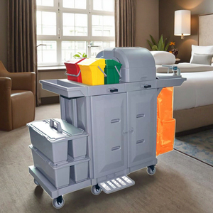Professioneller PP-Kunststoff 4-Rad-Hotelreinigungswagen mit Doppeltür und 200 lb Kapazität für die Zimmerreinigung im Gästezimmer - Product Image 5