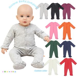 Ywuiyयुआन परिधान शिशु कस्टम फूटेड जम्पसूट लंबी आस्तीन ठोस रंग बेबी एक-टुकड़ा संगठनों नवजात शिशुओं के कपड़े 0-24 मीटर - Product Image 1