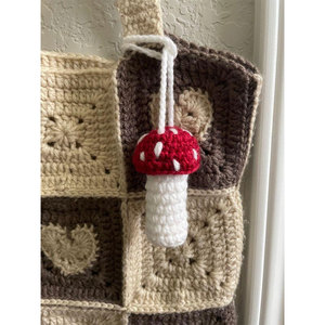 Crochet Mushroom Lip Balm Holder Red White Dots Beige Stem Reusable Keychain Cute Style Woven Pattern Lipstick <b>Bag</b> <b>Charm</b> - Product Image 4