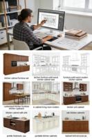 Meubles de cuisine modulaires modernes, îlot de cuisine, ensemble complet d'armoires de cuisine