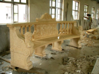 Bancs de jardin en marbre beige pour extérieur, sculpture à la main en pierre naturelle, statues décoratives, longs