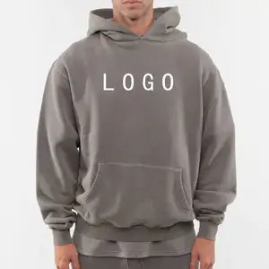 Moletom de algodão com capuz cinza com logotipo para homens da moda urbana com ajuste grande para marca personalizada